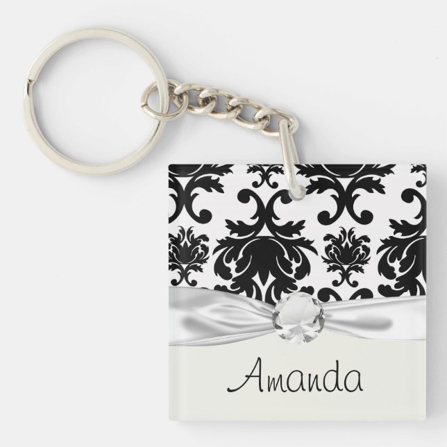 Llavero ornamentado formal negro blanco damasco (Frente)