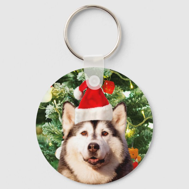 Llavero Ornamento de árbol de navidad siberiano Husky Snow (Anverso)