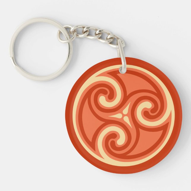 Llavero Ornamento de Celtic Triskele, Naranja mandarín (Frente)