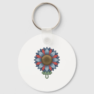 Llavero Ornamento de girasol de mezclilla patriótico vinta