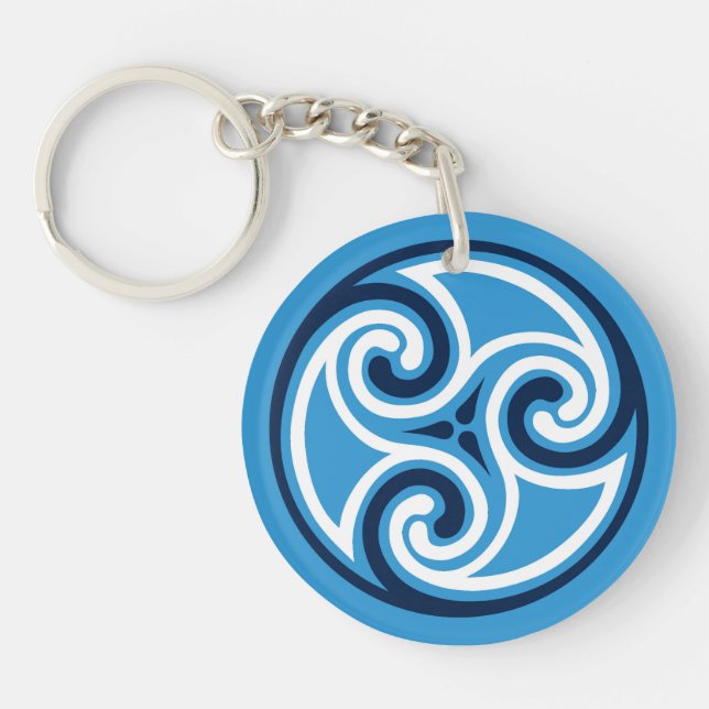 Llavero Ornamento de Triskele Celta, azul cielo y blanco (Frente)