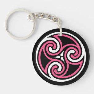 Llavero Ornamento de Triskele Celta, Fuchsia, negro y blan