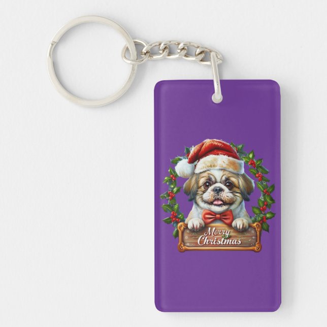 Llavero Ornamento navideño de perro lindo - Feliz Navidad (Frente)