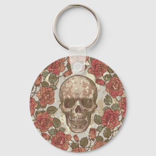 Llavero Ornamento retro de cráneos y Rosas