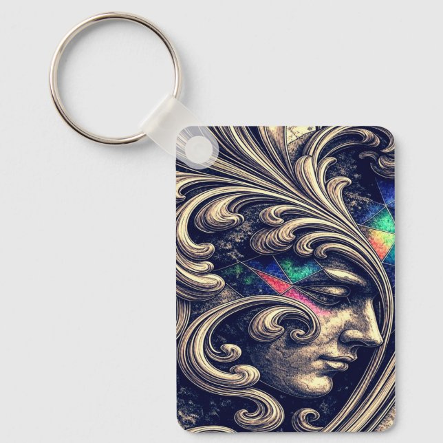 Llavero Ornate Abstract Face with Flowing Baroque Keychain (Anverso)