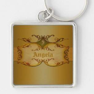 Llavero Ornate Brown Scrolls Monogrammed Keychain