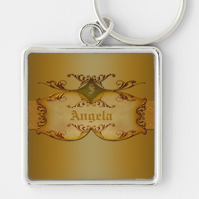 Llavero Ornate Brown Scrolls Monogrammed Keychain (Frente)
