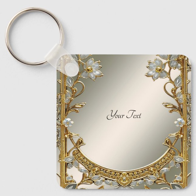Llavero Ornate Gold White Floral Keychain (Anverso)