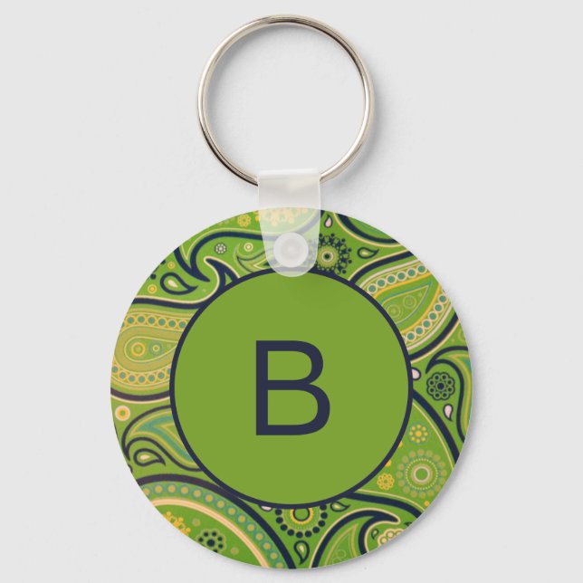 Llavero Ornate Green Paisley Pattern Monogram (Anverso)