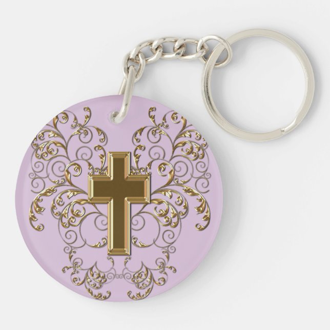 Llavero Ornate Scrolls & Cross Keychain, Purple & Gold (Atrás)