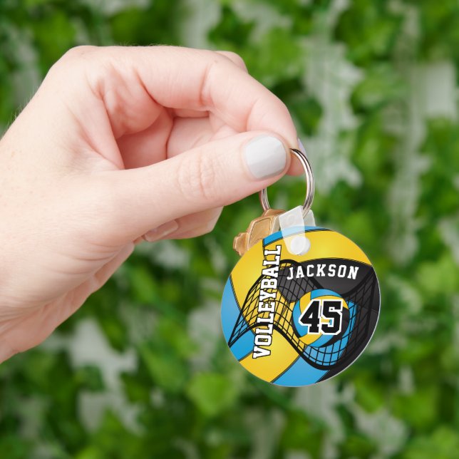Llavero Oro amarillo, voleibol negro y azul (Mano)