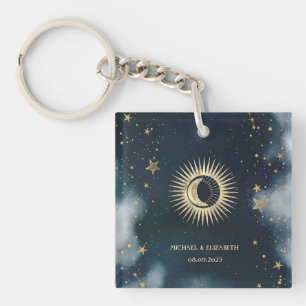 Llavero Oro Celestial Sol, Luna, Estrellas Cielo Nocturno