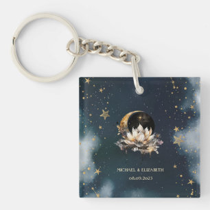 Llavero Oro Celestial Sol,Luna,Estrellas de Loto Cielo Noc