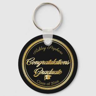 Llavero Oro elegante   Año de clase Black Grad Cap