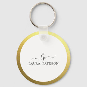 Llavero Oro elegante chic script con monograma