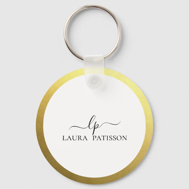 Llavero Oro elegante chic script con monograma (Anverso)