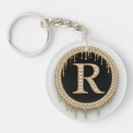 Llavero Oro Inicial R Recuerdo Negro