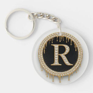 Llavero Oro Inicial R Recuerdo Negro