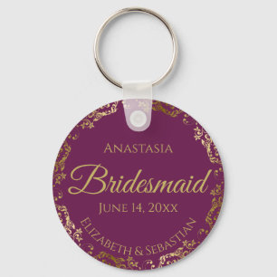 Llavero Oro Lace Bridesmaid Boda Regalo Cassis Púrpura