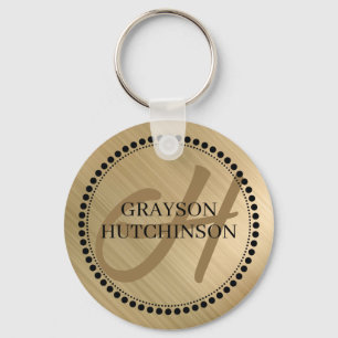 Llavero Oro Negro Nombre Personalizado Monograma