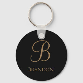 Llavero Oro Negro Nombre Personalizado y Monograma