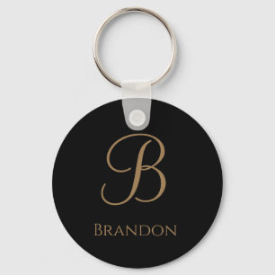 Llavero Oro Negro Nombre Personalizado y Monograma
