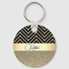 Llavero Oro Purpurinoso y Chevron negro personalizado