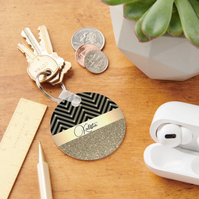 Llavero Oro Purpurinoso y Chevron negro personalizado (Escritorio )