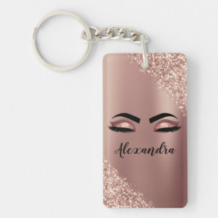 Llavero Oro Rosa Rubor Purpurina de monograma rosa Eyelash