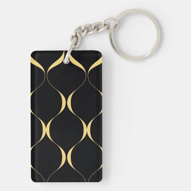 Llavero Oro, sencillo, moderno, lujoso gráfico ondulado (Atrás)