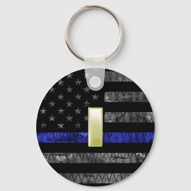 Llavero (Oro) Teniente Thin Blue Line Distresress Flag (Anverso)