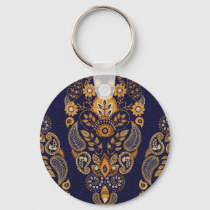 Llavero Oro y azul, floral sin costuras.