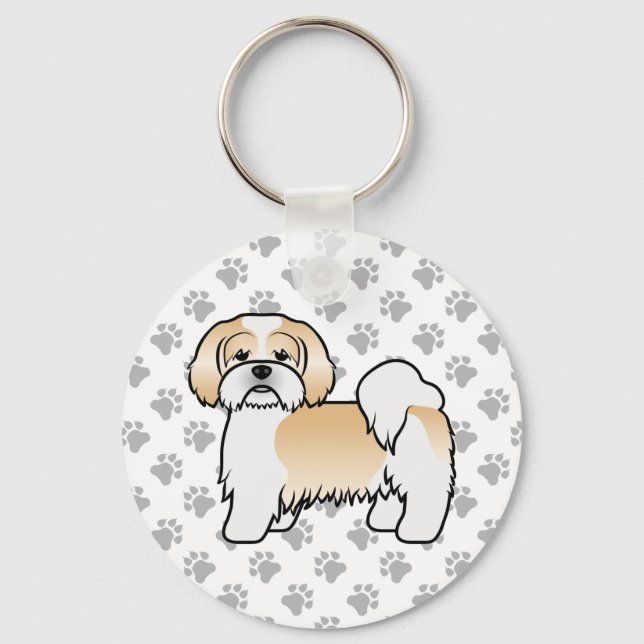 Llavero Oro Y Blanco Lhasa Apso Cute Cartog Perro (Anverso)