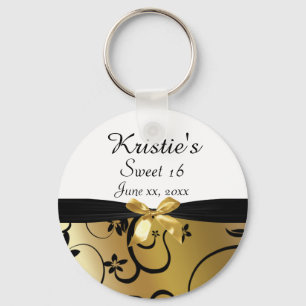 Llavero Oro y negro, dulce dieciséis, Personalizado, favor
