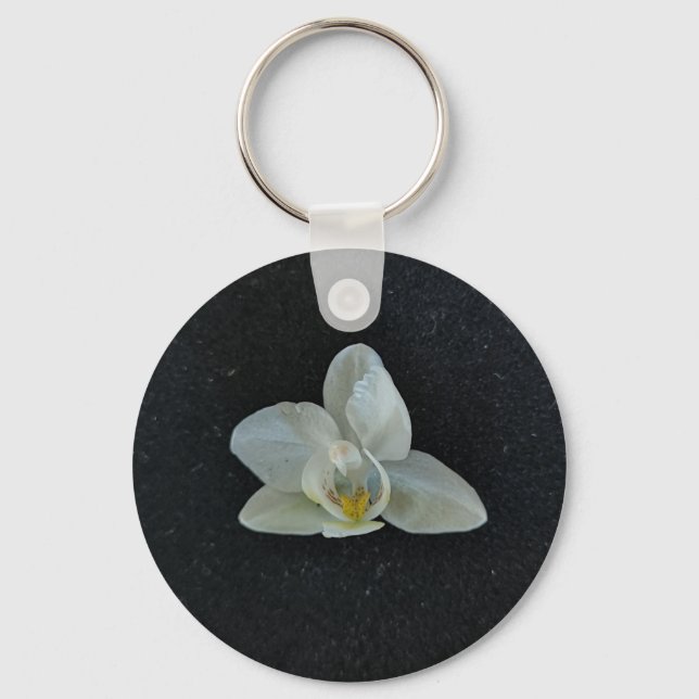 Llavero orquídea en cadena de claves negras (Anverso)