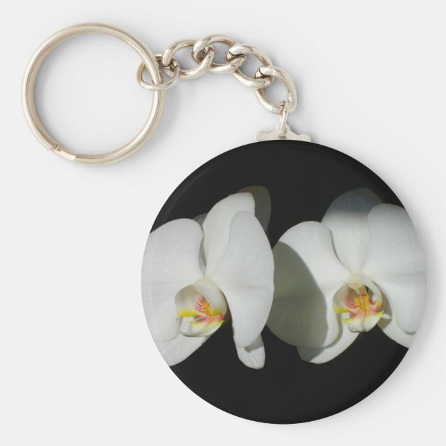 Llavero Orquídeas blancas románticas, foto floral tropical (Frente)