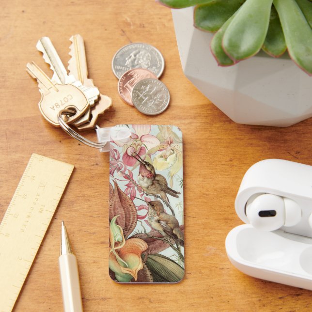 Llavero Orquídeas tropicales, flores y colibríes (Escritorio )