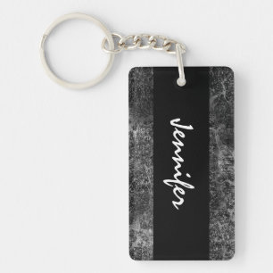 Llavero Oscuro Gray Grunge Damask Nombre personalizado Neg
