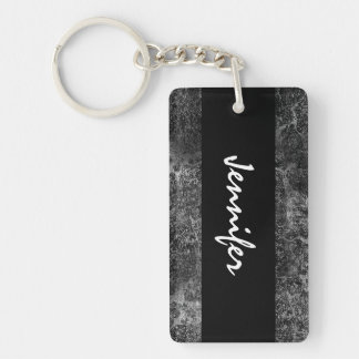 Llavero Oscuro Gray Grunge Damask Nombre personalizado Neg