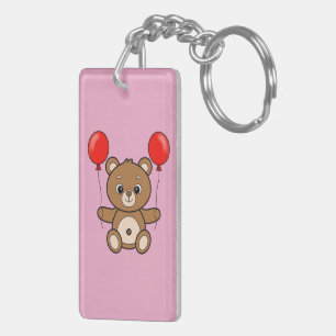 Llavero Osito de peluche lindo con globos rojos dibujo ani