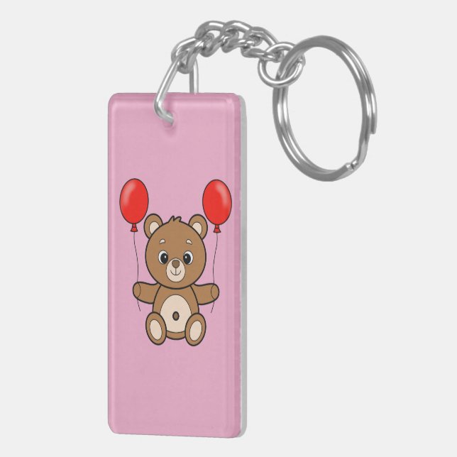 Llavero Osito de peluche lindo con globos rojos dibujo ani (Atrás Derecha)