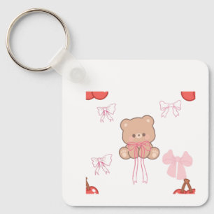 Llavero Osito De Peluche Rosa Lindo Lazo Coquette Estética