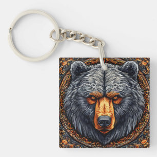 Llavero Oso con decoración floral ornamentada