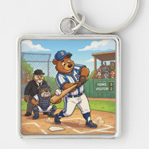 Llavero Oso de dibujos animados jugando béisbol