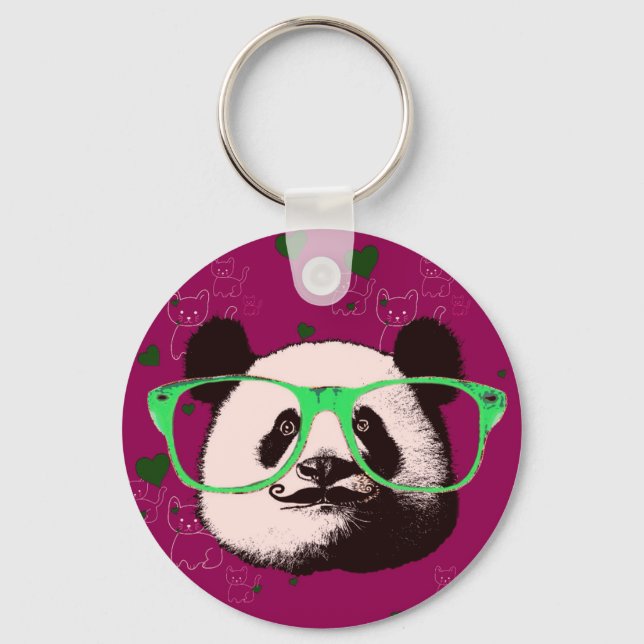 Llavero Oso de panda al vapor en gafas con bigote (Anverso)