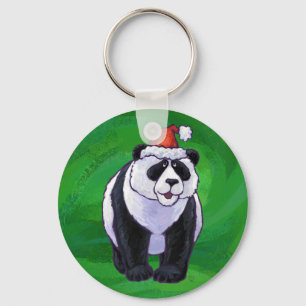 Llavero Oso de Panda lindo en Santa Hat en verde