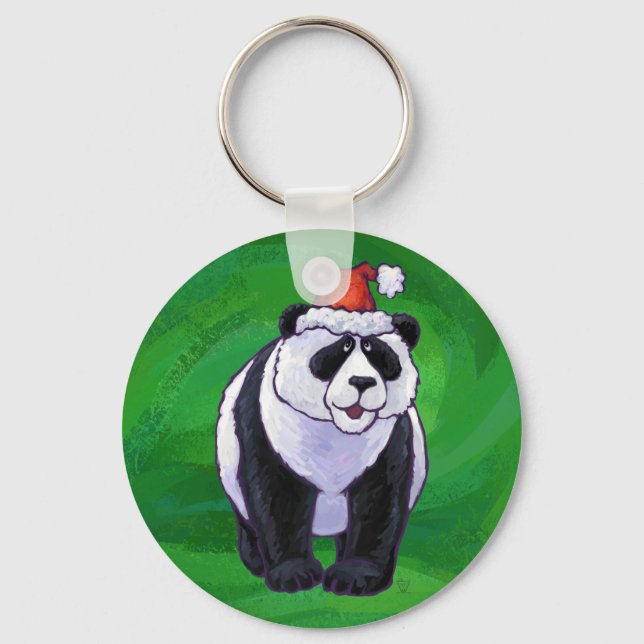 Llavero Oso de Panda lindo en Santa Hat en verde (Anverso)