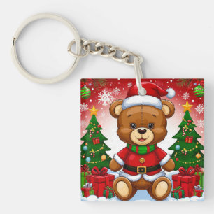 Llavero Oso de peluche adorable con traje de Santa