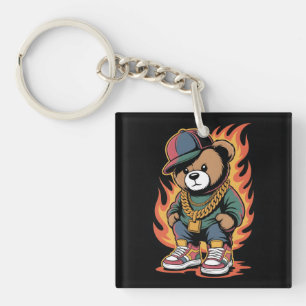 Llavero Oso de peluche al estilo Hip-Hop con cadenas de or