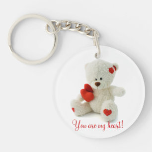 Llavero Oso de peluche blanco suave con corazón